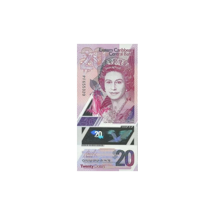 Eastern Caribbean 20 dollars 2019 ND P-New plastsedel