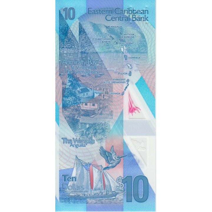 Eastern Caribbean 10 dollars 2019 P-New plastsedel