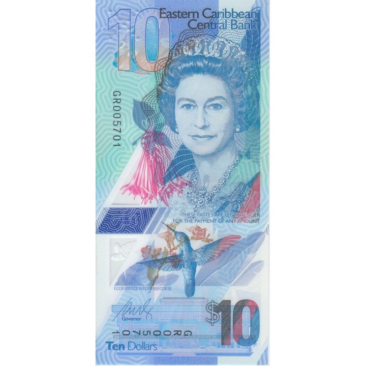 Eastern Caribbean 10 dollars 2019 P-New plastsedel