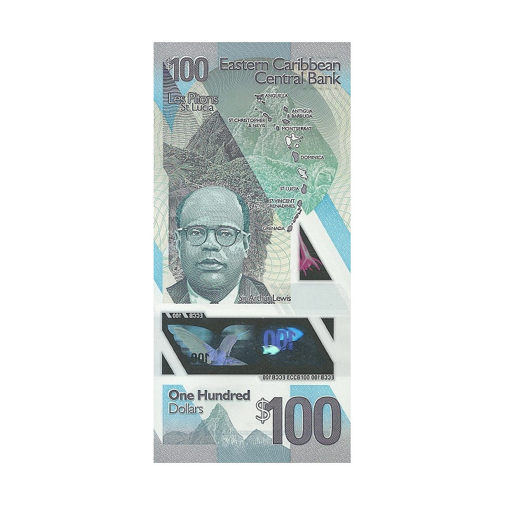Eastern  Caribbean 100 dollars 2019 ND P-New plastsedel