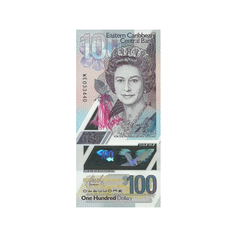 Eastern  Caribbean 100 dollars 2019 ND P-New plastsedel Eastern  Caribbean 100 dollars 2019 ND P-New plastsedel