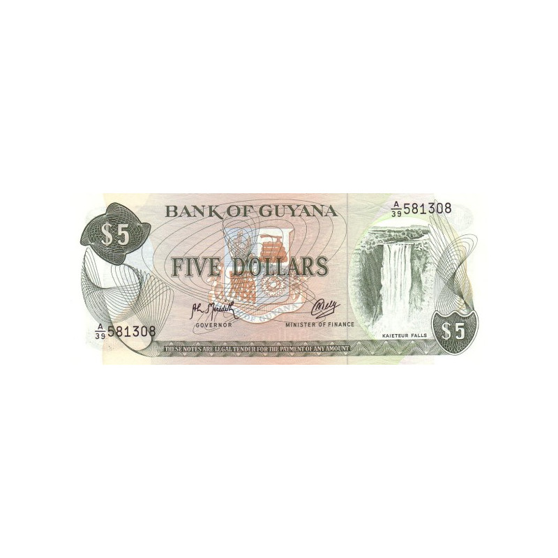 Guyana 5 Dollars P-22f2 ND 1966-1992