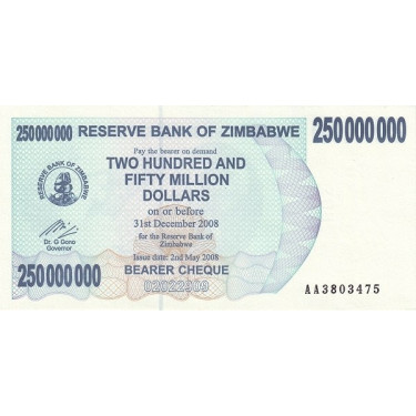 Zimbabwe 250 Million Dollars 2008 P-59