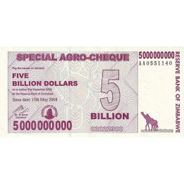 Zimbabwe 5 Billion Dollars 2008 P-61