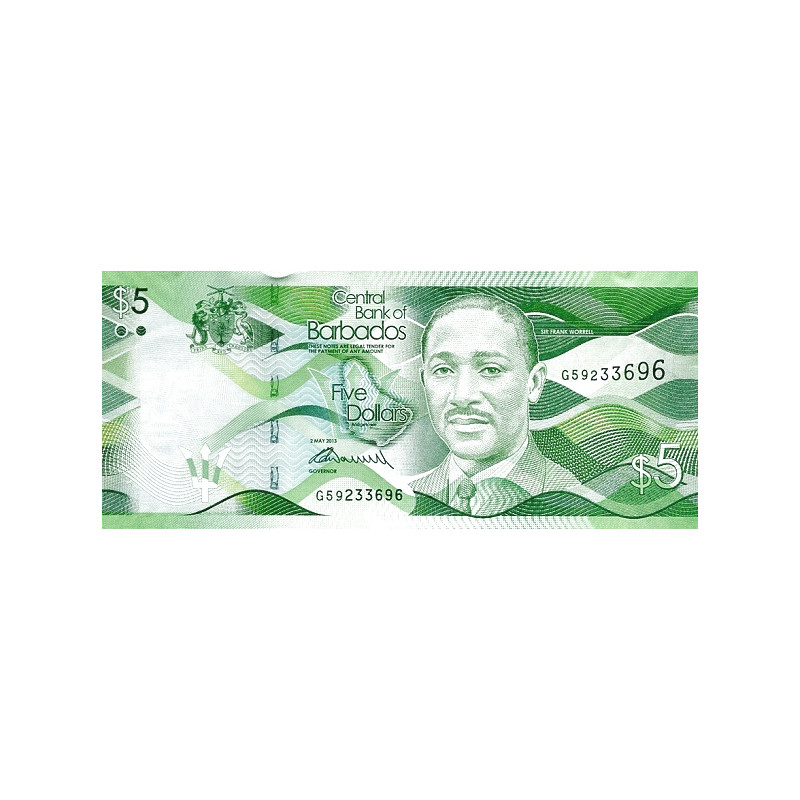 Barbados 5 Dollars 2013 P-74a