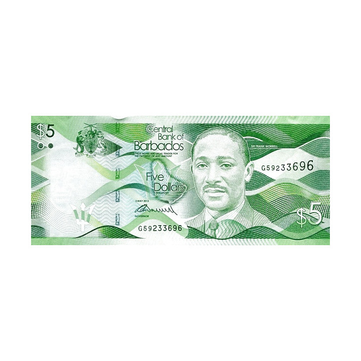 Barbados 5 Dollars 2013 P-74a