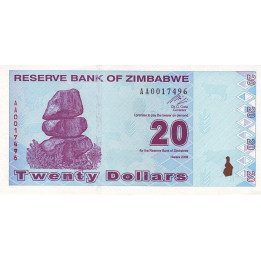 Zimbabwe 20 dollars 2009 P-95 UNC