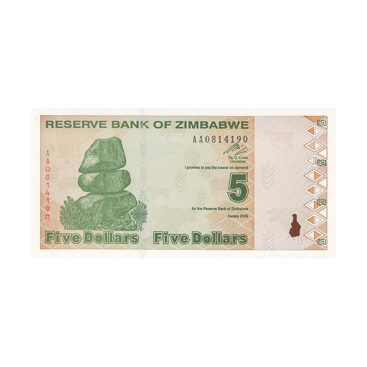 Zimbabwe 5 dollars 2009 P-93