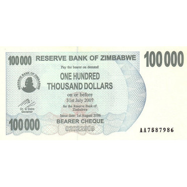 Zimbabwe 100 000 Dollars 2007 P-48b