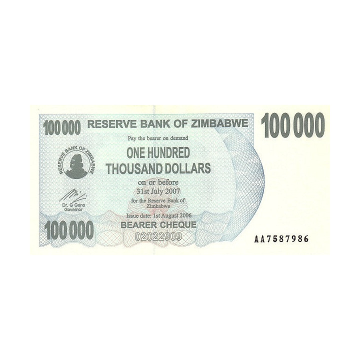 Zimbabwe 100 000 Dollars 2007 P-48b