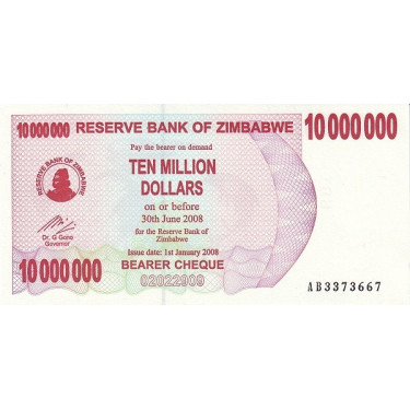 Zimbabwe 10 0000 000 Dollars 2008 P-55a