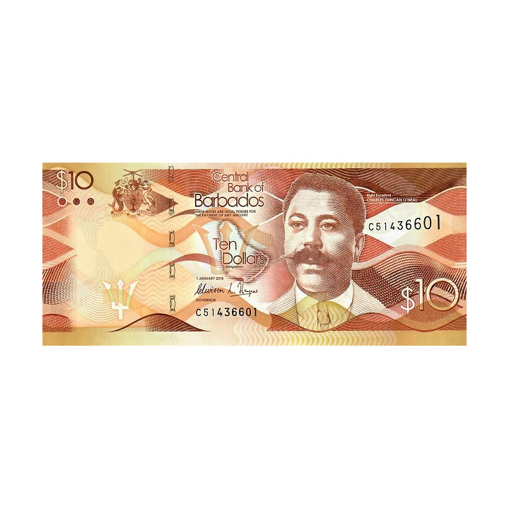 Barbados 10 Dollars 2018 P-75c
