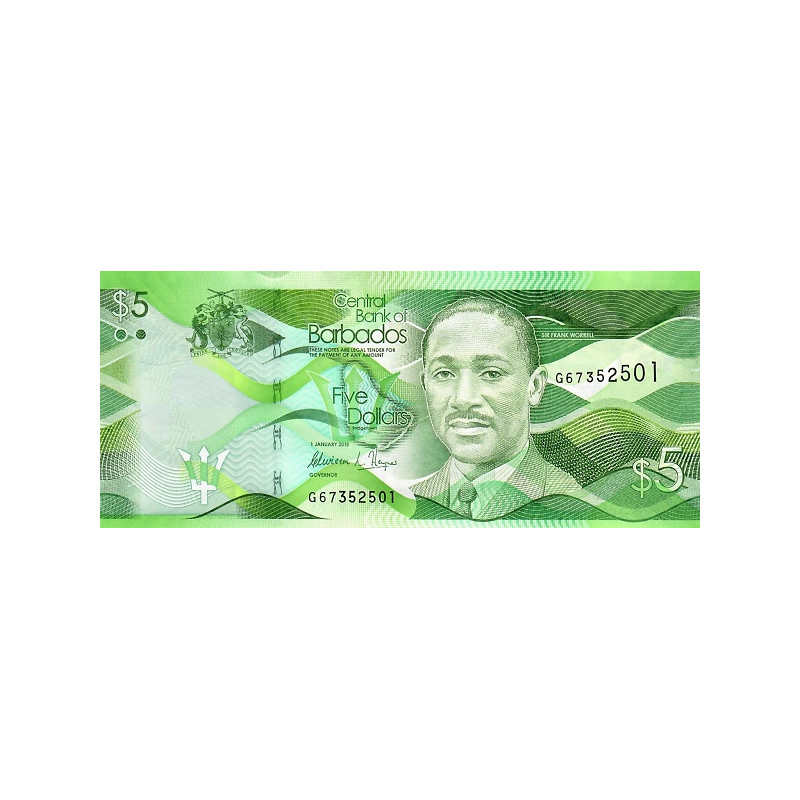 Barbados 5 Dollars 2018 P-74c
