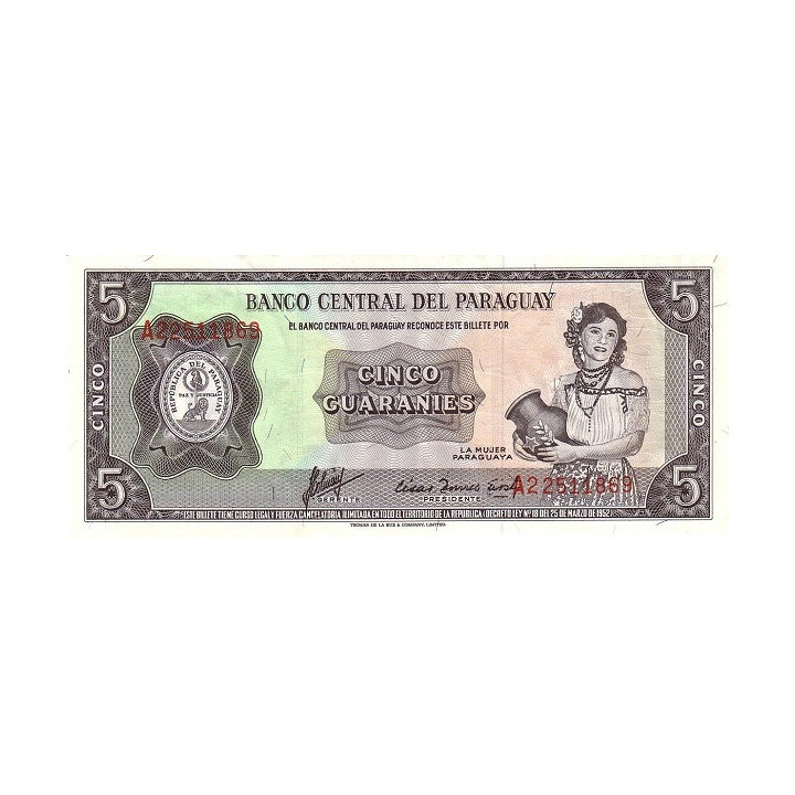 Paraguay 5 Guaranies 1952 P195b
