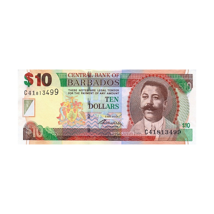 Barbados 10 Dollars 2012 P68c
