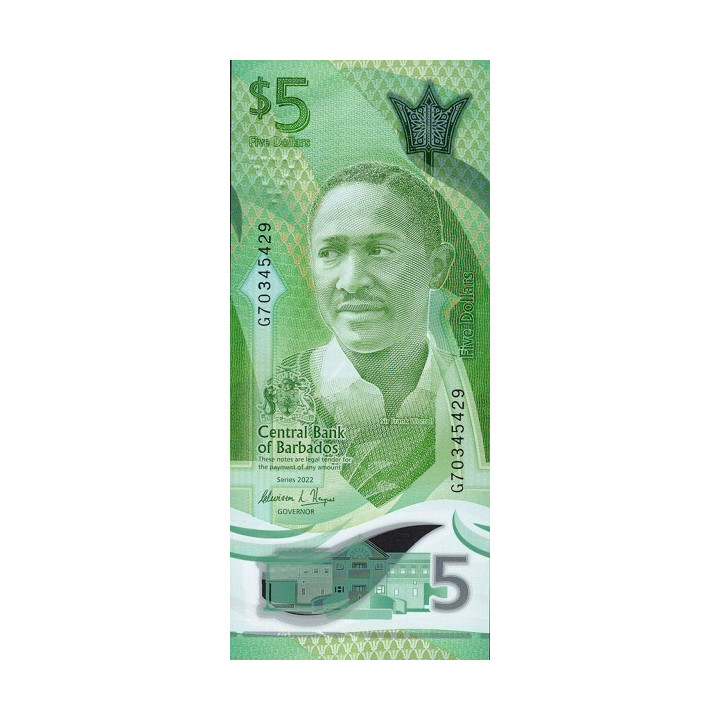 Barbados 5 Dollars 2022 P81