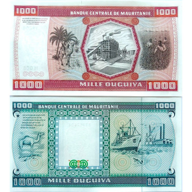 Mauretanien Set 1000 Ouguiya 1981 P3D och 1989 P7A (2024) PNL Outgivna