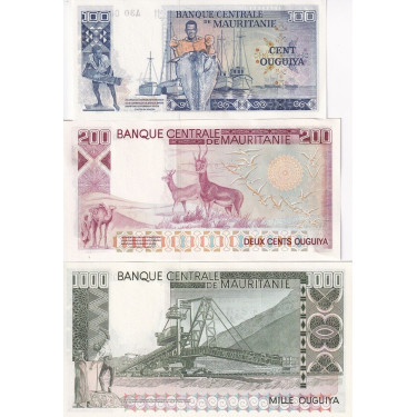 Mauritania Set 100 200 1000 Ouguiya 1975 1977 P 3A 3B 3C 2024