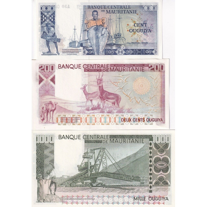 Mauretanien Set 100 200 1000 Ouguiya 1975 1977 P 3A 3B 3C 2024
