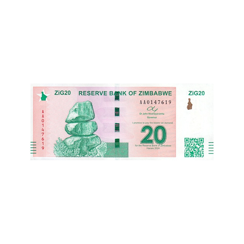 Zimbabwe 20 Dollars ZiG Zig Gold 2024 P111