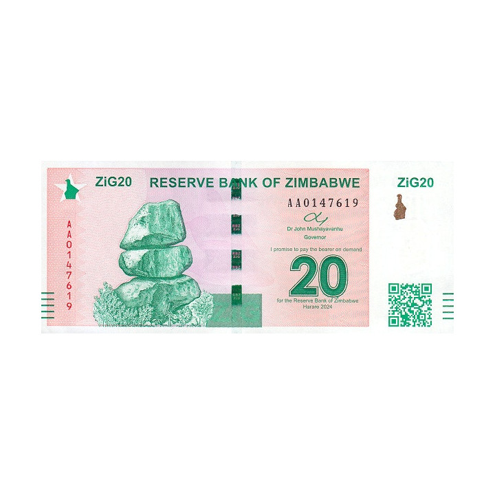 Zimbabwe 20 Dollars ZiG Zig Gold 2024 P111
