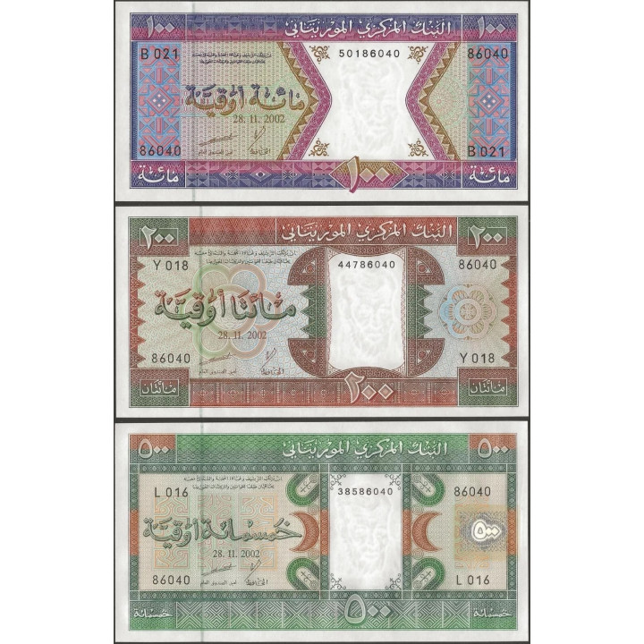 Mauretanien set 100-200-500 Ouguiya 2002