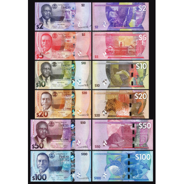 Belize 2-5-10-20-50-100 Dollars 2025 Set