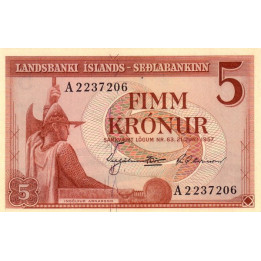 Iceland 5 Kronur 1957 P37a