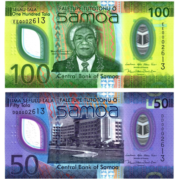 Samoa 50 Tala P50 and 100 Tala P51 2025 matching serial number
