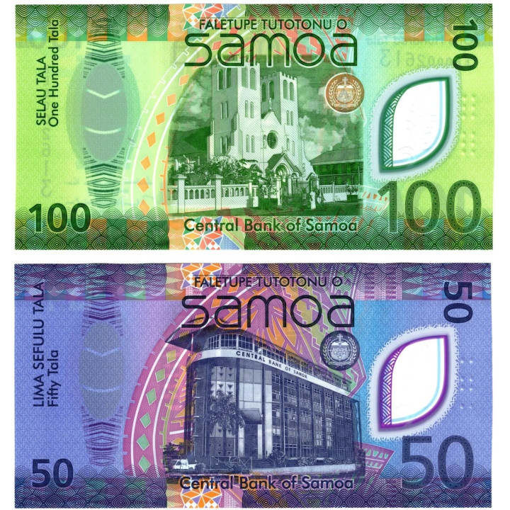 Samoa 50 Tala P50 and 100 Tala P51 2025 matching serial number