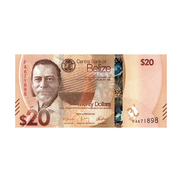 Belize 20 Dollars 2025 P76