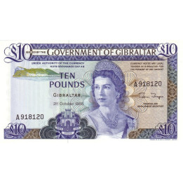 Gibraltar 10 Pounds 1986 P22b