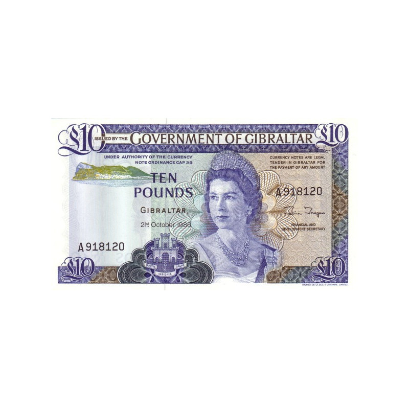 Gibraltar 10 Pounds 1986 P22b