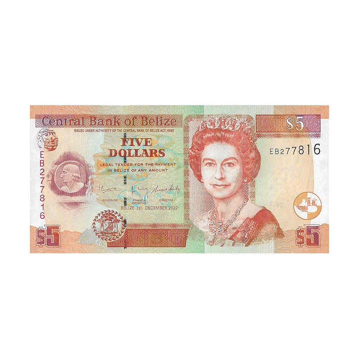 Belize 5 Dollars 2022 P67
