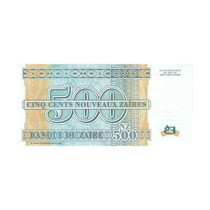 Zaire 500 Nouveaux Zaires 1995 P-65