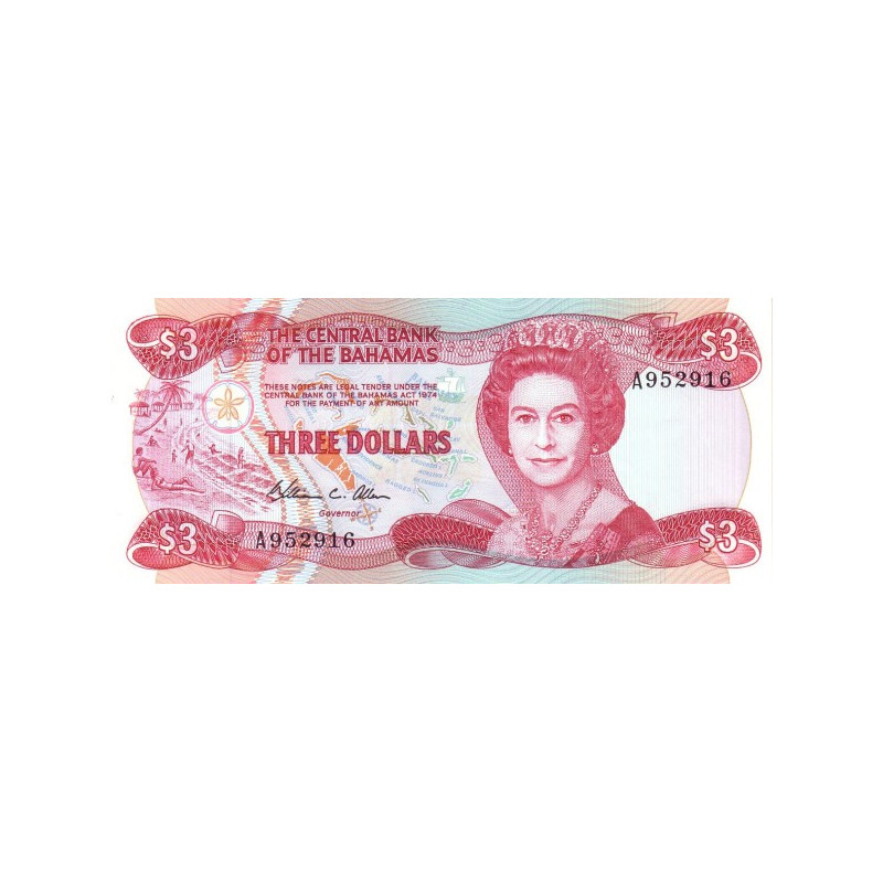 Bahamas 3 dollars 1984 P-44 Catalogue Value $60