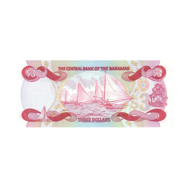 Bahamas 3 dollars 1984 P-44 Catalogue Value $60