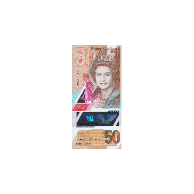 Eastern Caribbean 50 dollars 2019 ND P-New plastsedel Eastern Caribbean 50 dollars 2019 ND P-New plastsedel