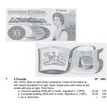 Saint Helena 5 Pounds 1981 P-7b