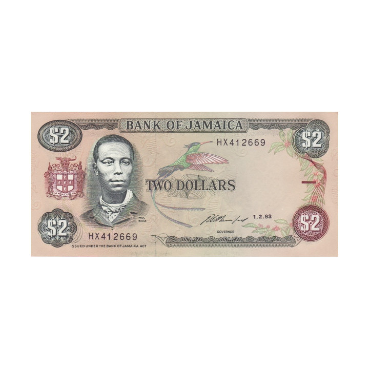 Jamaica 2 dollars 1993 P-69e